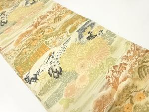 アンティーク　松鶴に菊模様織出し丸帯（材料）